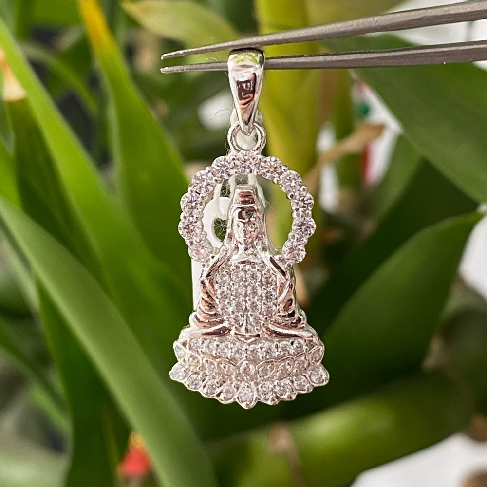 925 Sterling Silver CZ Lady Buddha Pendant